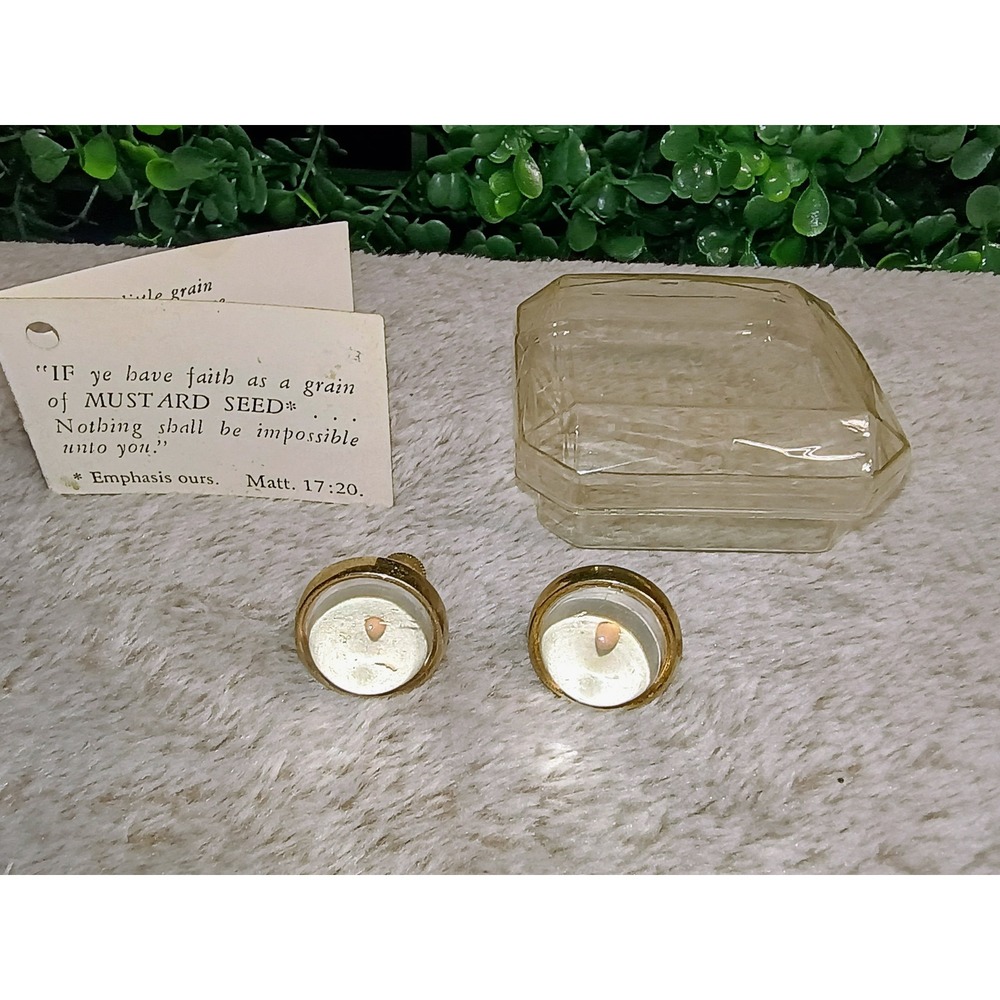Vintage Genuine Mustard Seed Screw Back Earrings Gold Tone‎ Faith Jewelry w Box